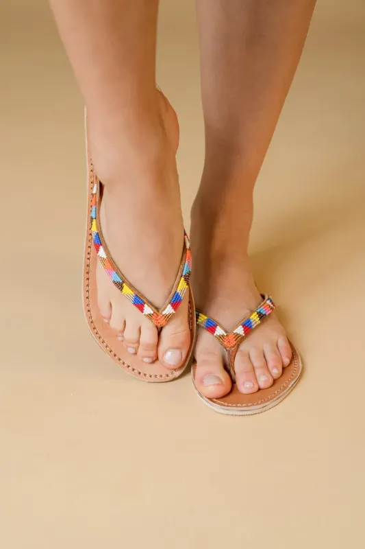 Leren slipper 'Plakkies' met kraaltjes- Africa