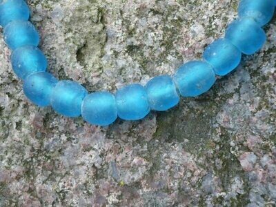 Recycled Glass Beads Ghana Strang Altglasperlen 10-11 mm "Light Mali Blue" 