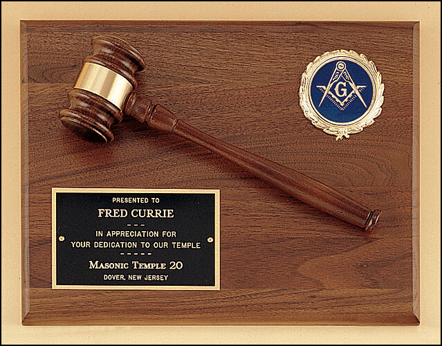 American Walnut Plaque with Walnut Gavel and Activity Insert.