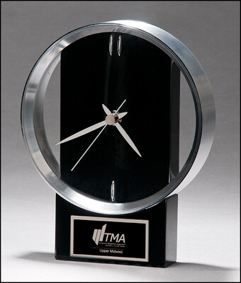 Modern Design Clock brushed silver bezel on black high gloss base