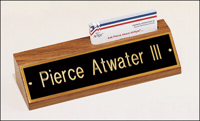 American Walnut Nameplate with Business Card Holder.