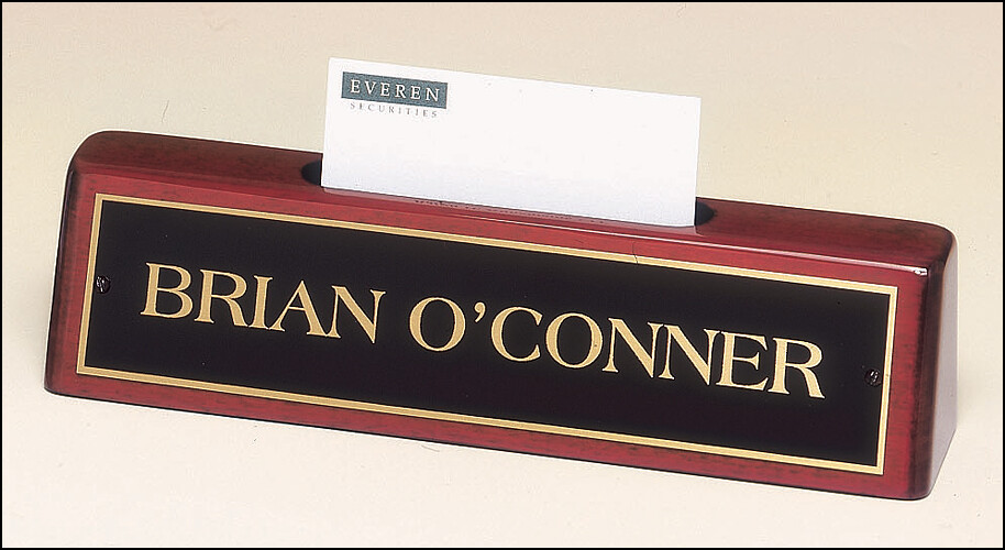 Rosewood Piano-Finish Nameplate with Business Card Holder.