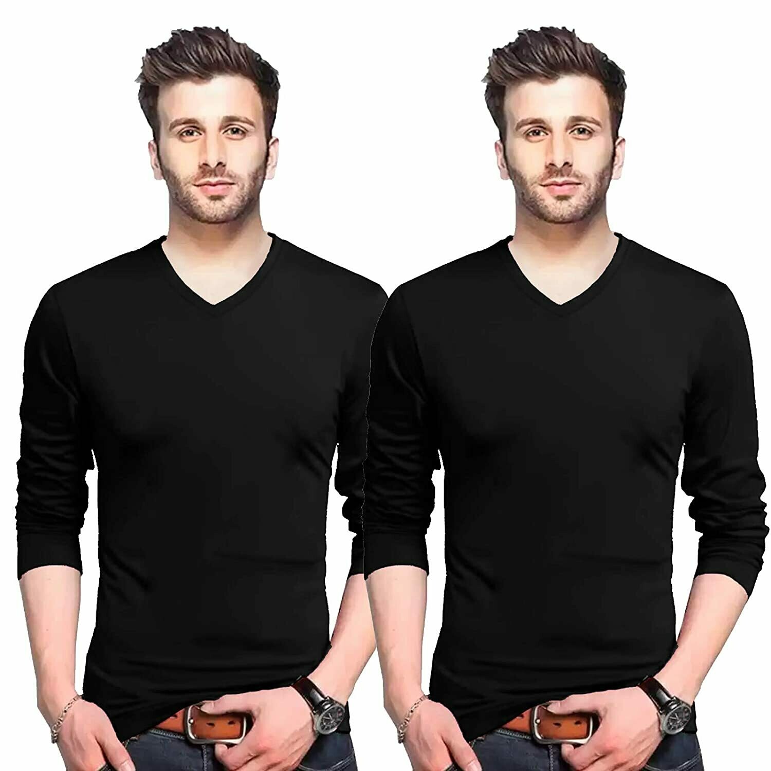 touch me fashions full hand v neck black 2 combo