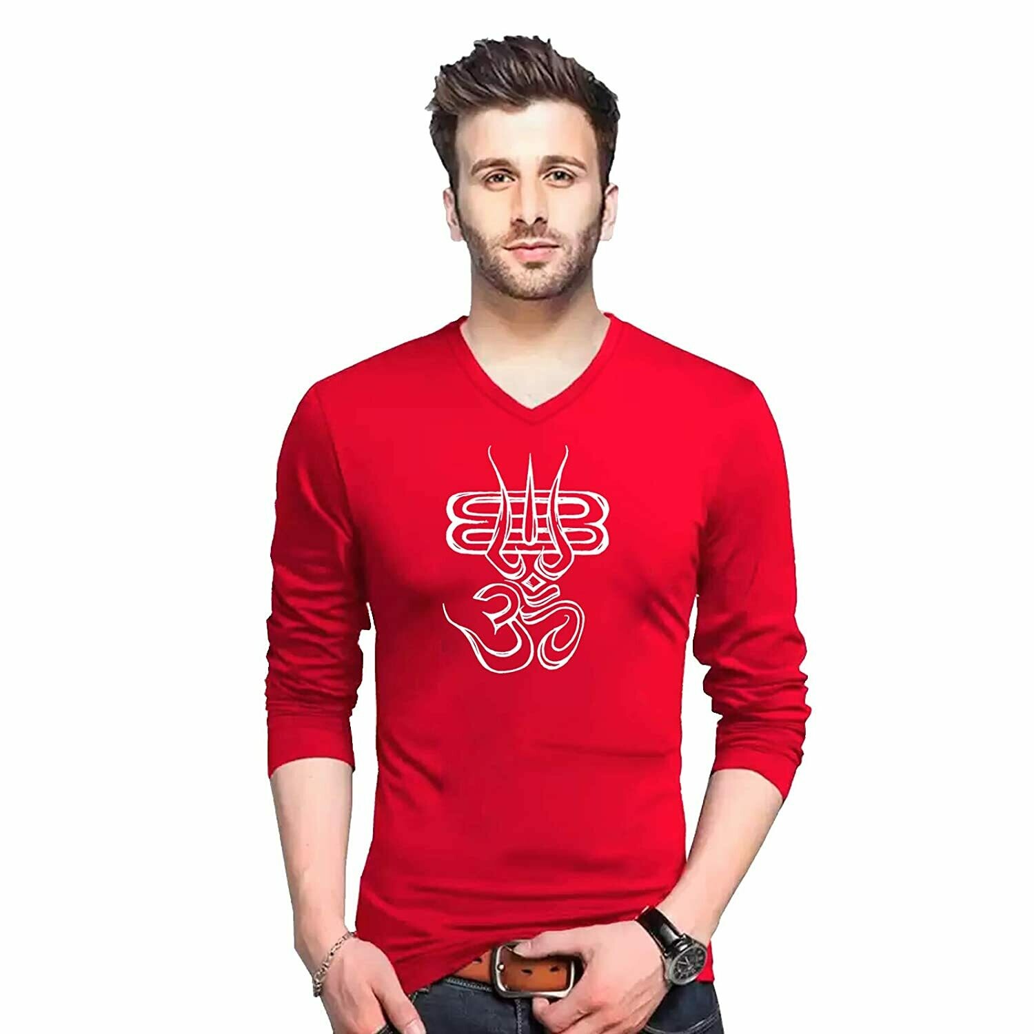 FULL HAND V NECK RED HINDU GOD