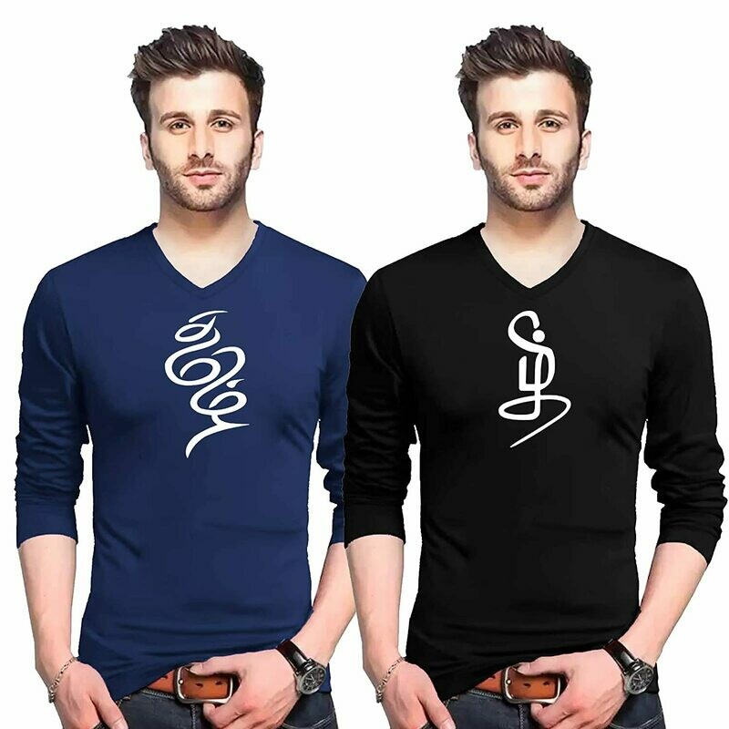 FULL HYAND V NECK NAVY,BLACK TAMIL TSHIRT`