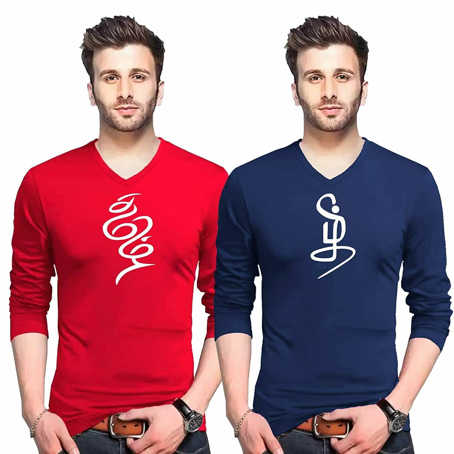 FULL HAND V NECK RED,BLACK TAMIL 2PC