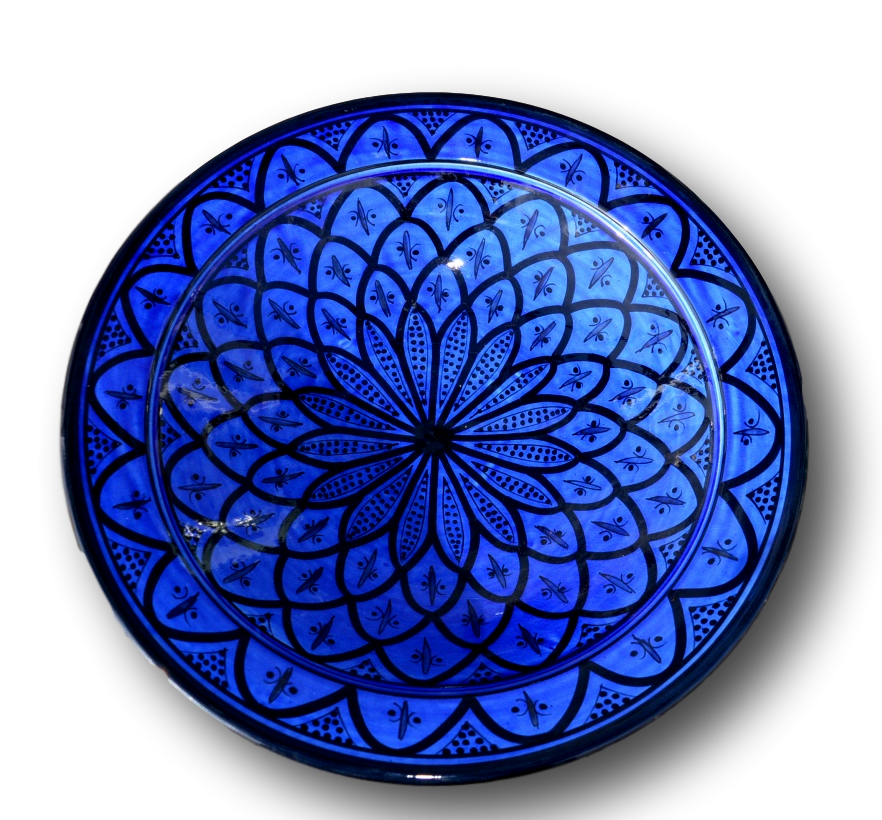Marokkaans aardewerk bord  35  cm blauw