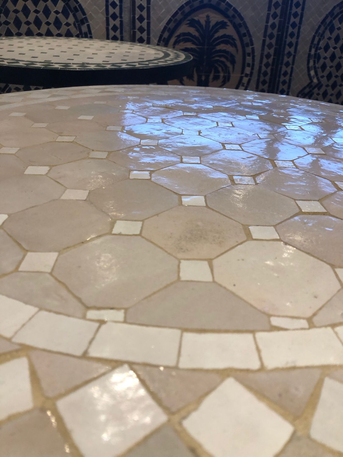 Marokkaanse Mozaiek tafel  (blad)  60 cm Creme-Wit Handgemaakt