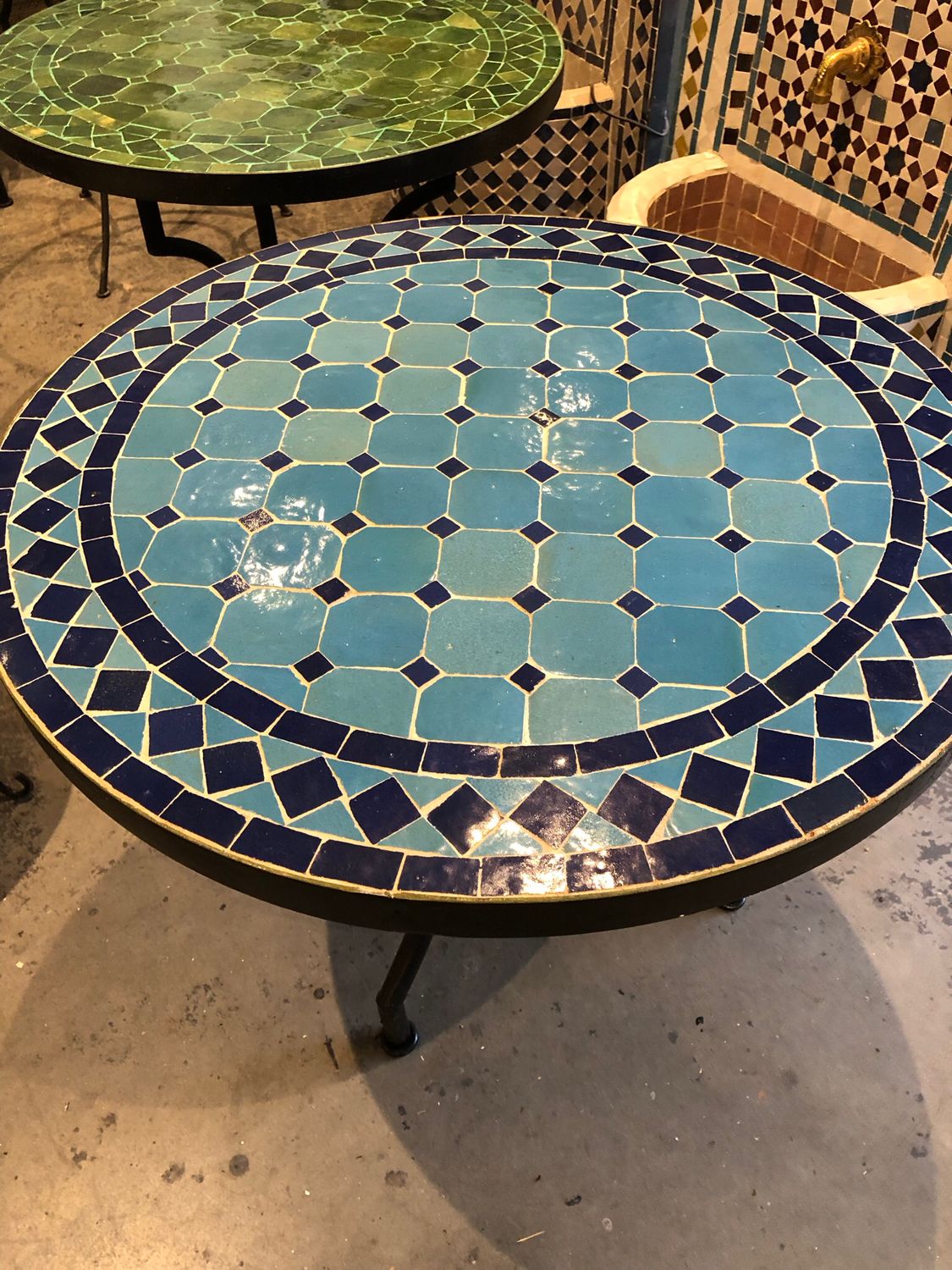 Marokkaanse Mozaiek tafel  (blad)  60 cm Turqouise-blauw Handgemaakt