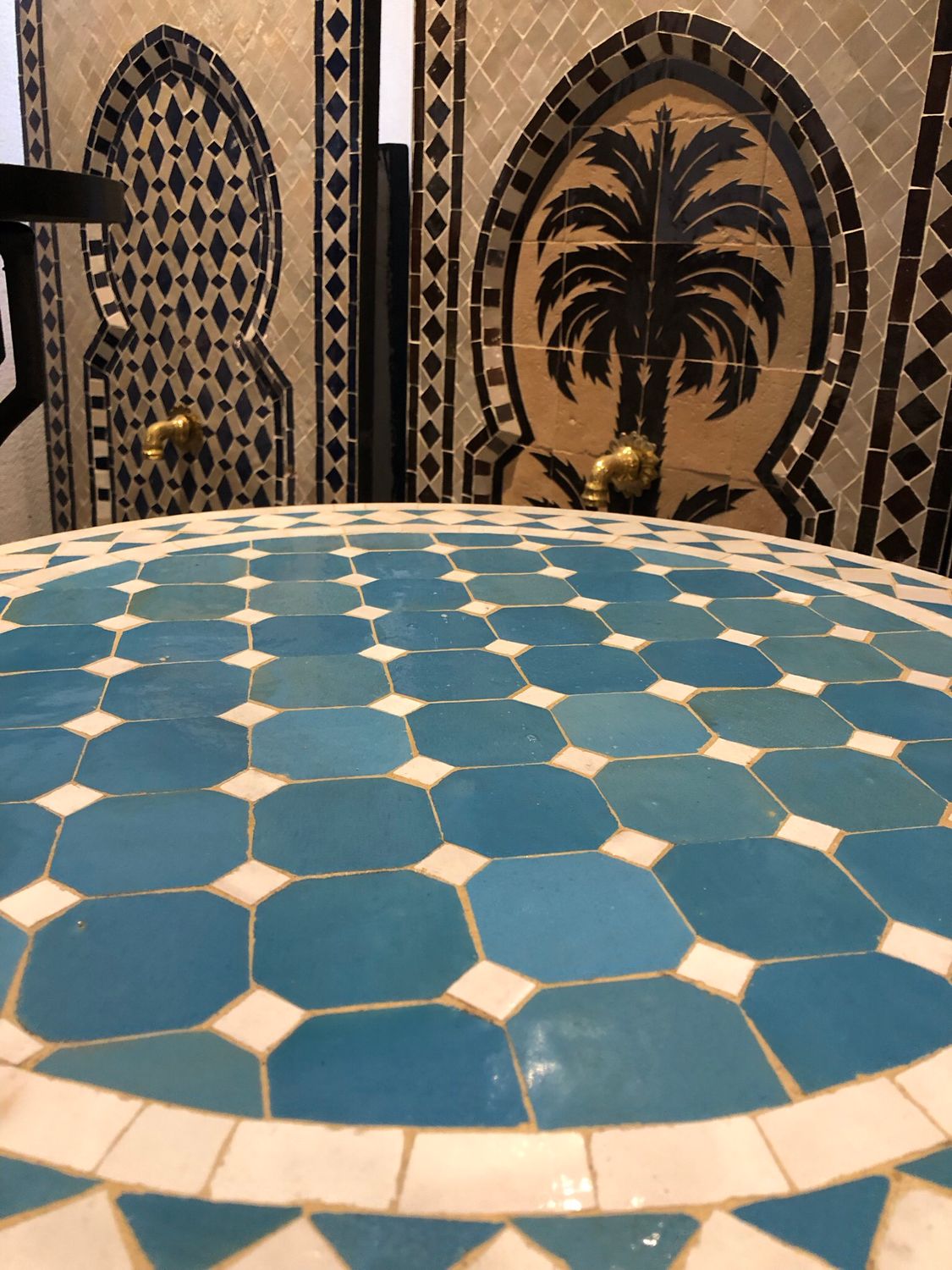Marokkaanse Mozaiek tafel  (blad)  60 cm Turqouise-Wit Handgemaakt
