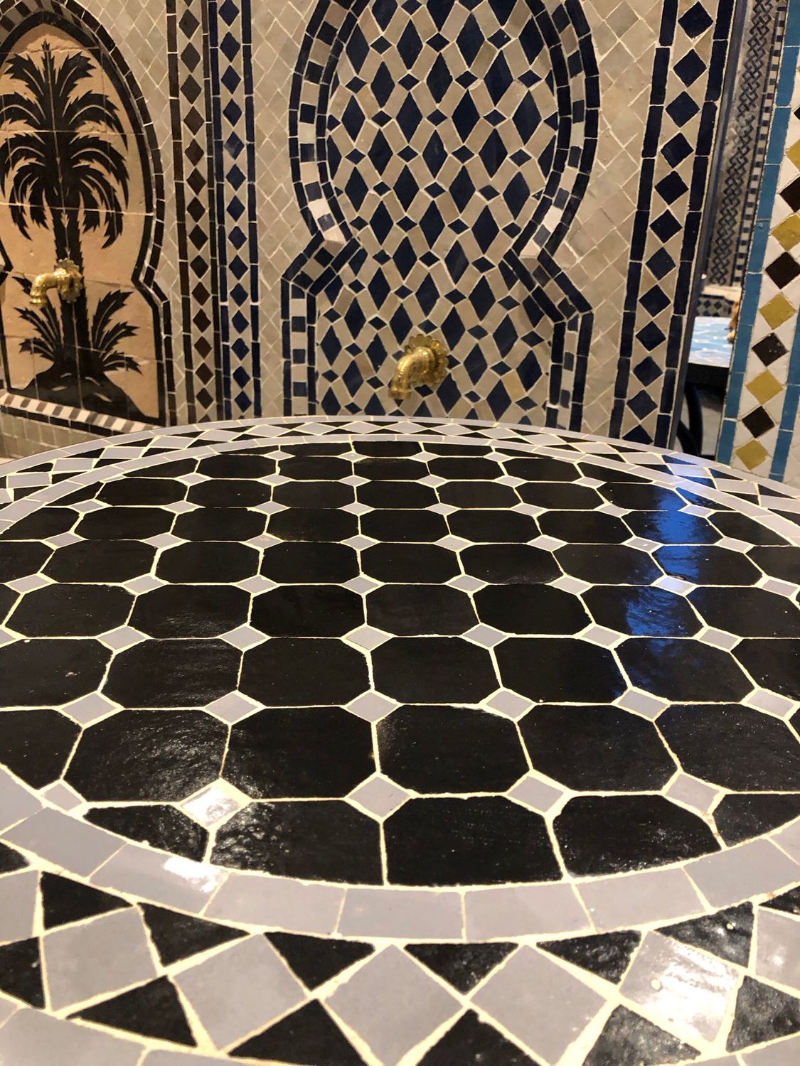 Marokkaanse Mozaiek tafel  (blad)  60 cm  Zwart-Grijs Handgemaakt