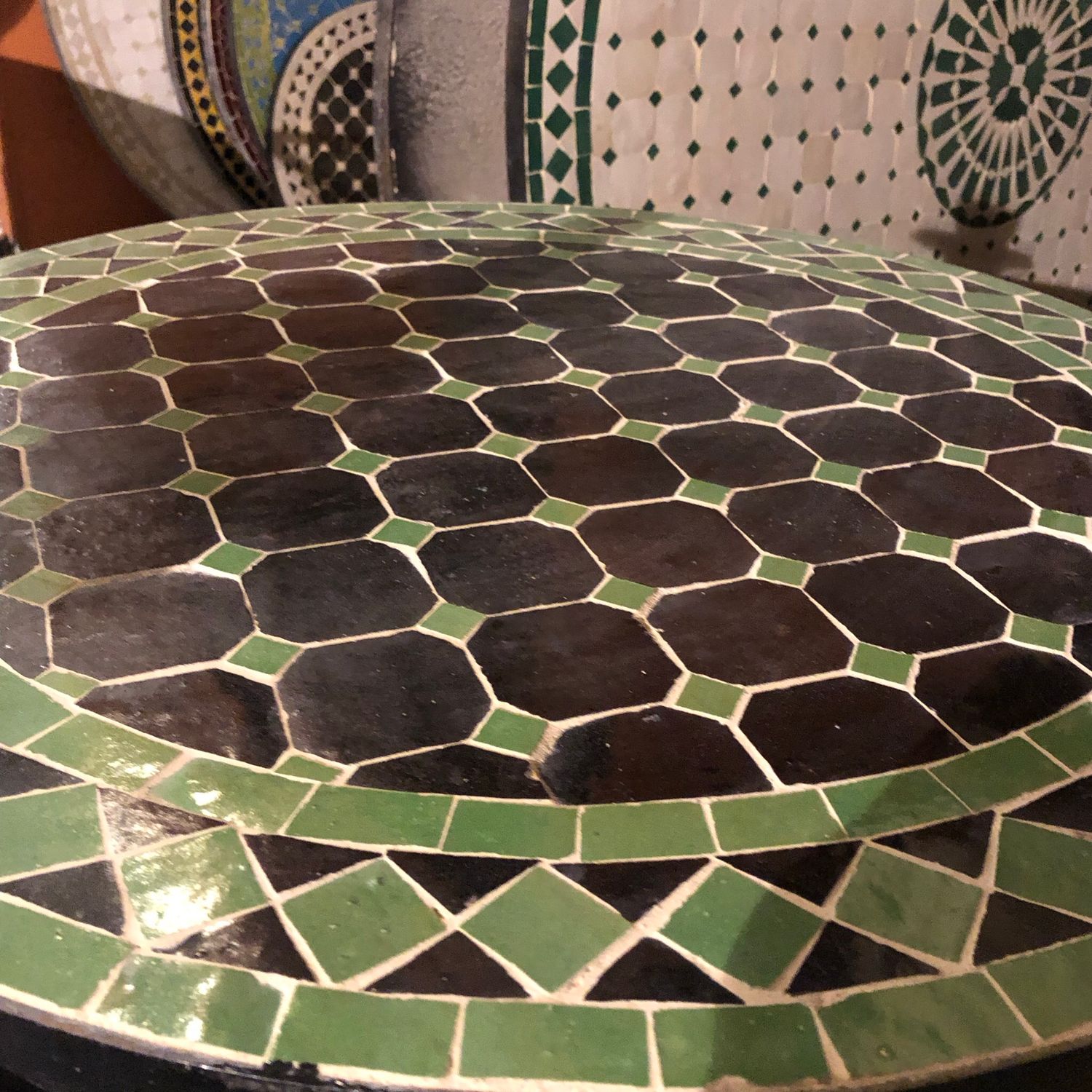 Marokkaanse Mozaiek tafel  (blad)  60 cm Zwart-Lichtgroen Handgemaakt