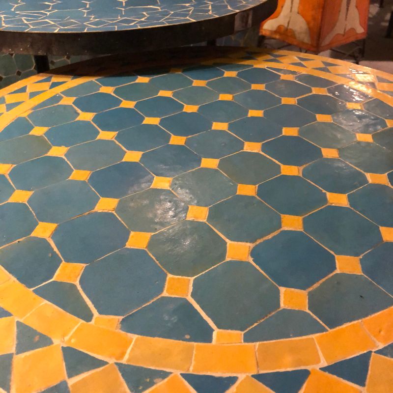 Marokkaanse Mozaiek tafel  (blad)  60 cm Turqouise-Geel Handgemaakt