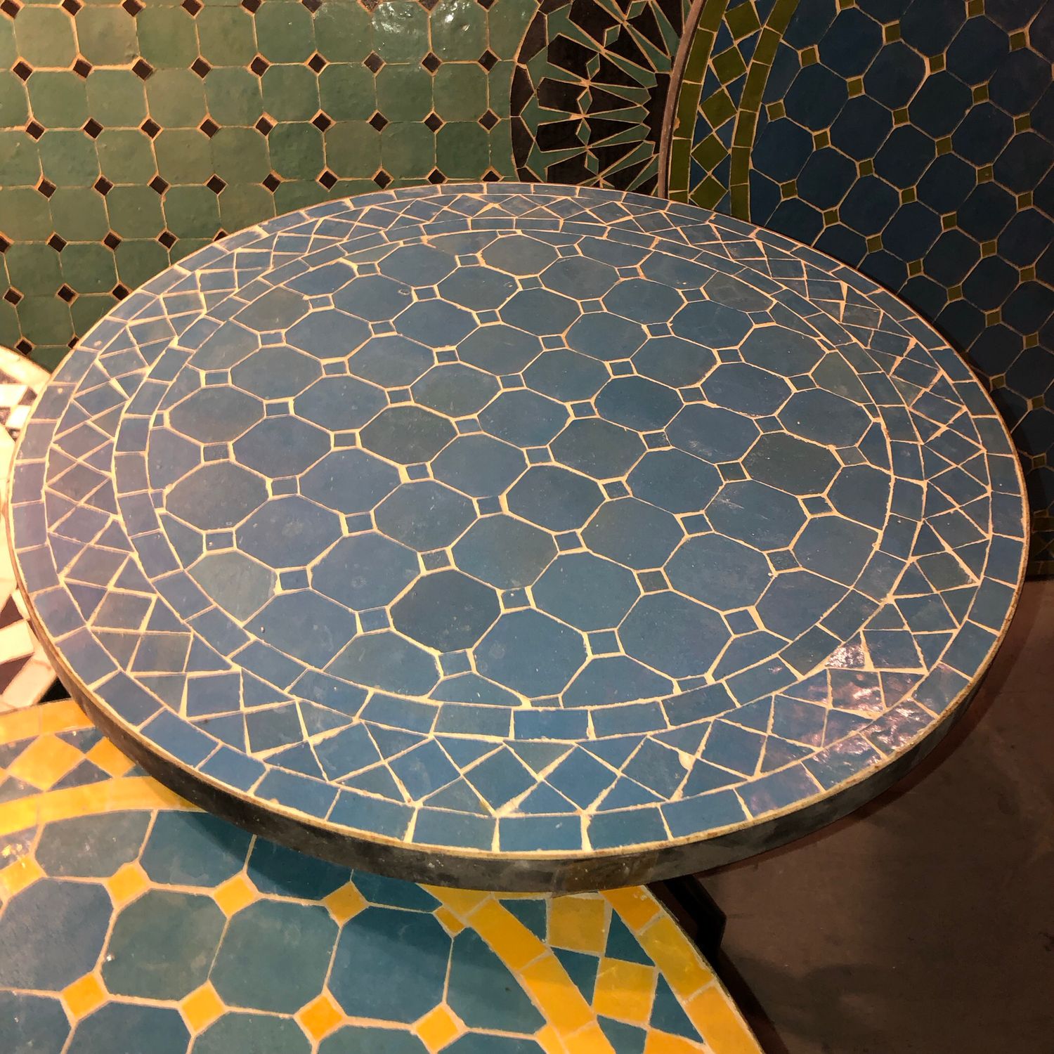 Marokkaanse Mozaiek tafel  (blad)  60 cm Lichtblauw Uni Handgemaakt