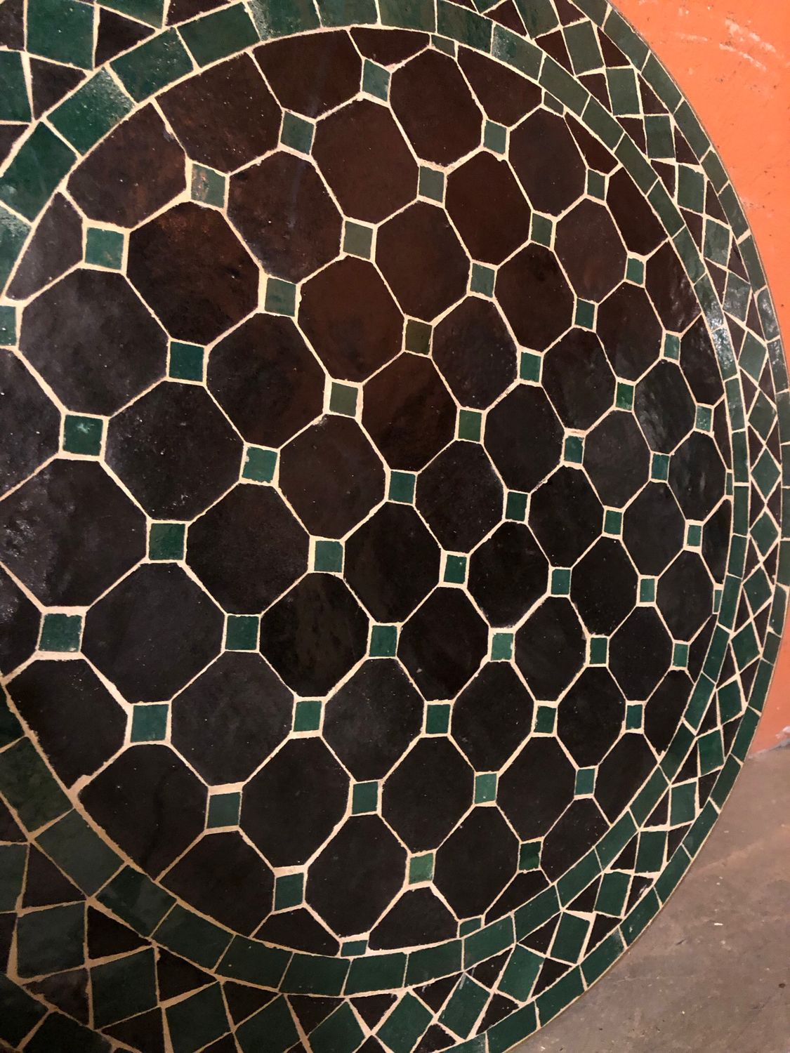 Marokkaanse Mozaiek tafel (blad) 60 cm Zwart-Appelgroen Handgemaakt