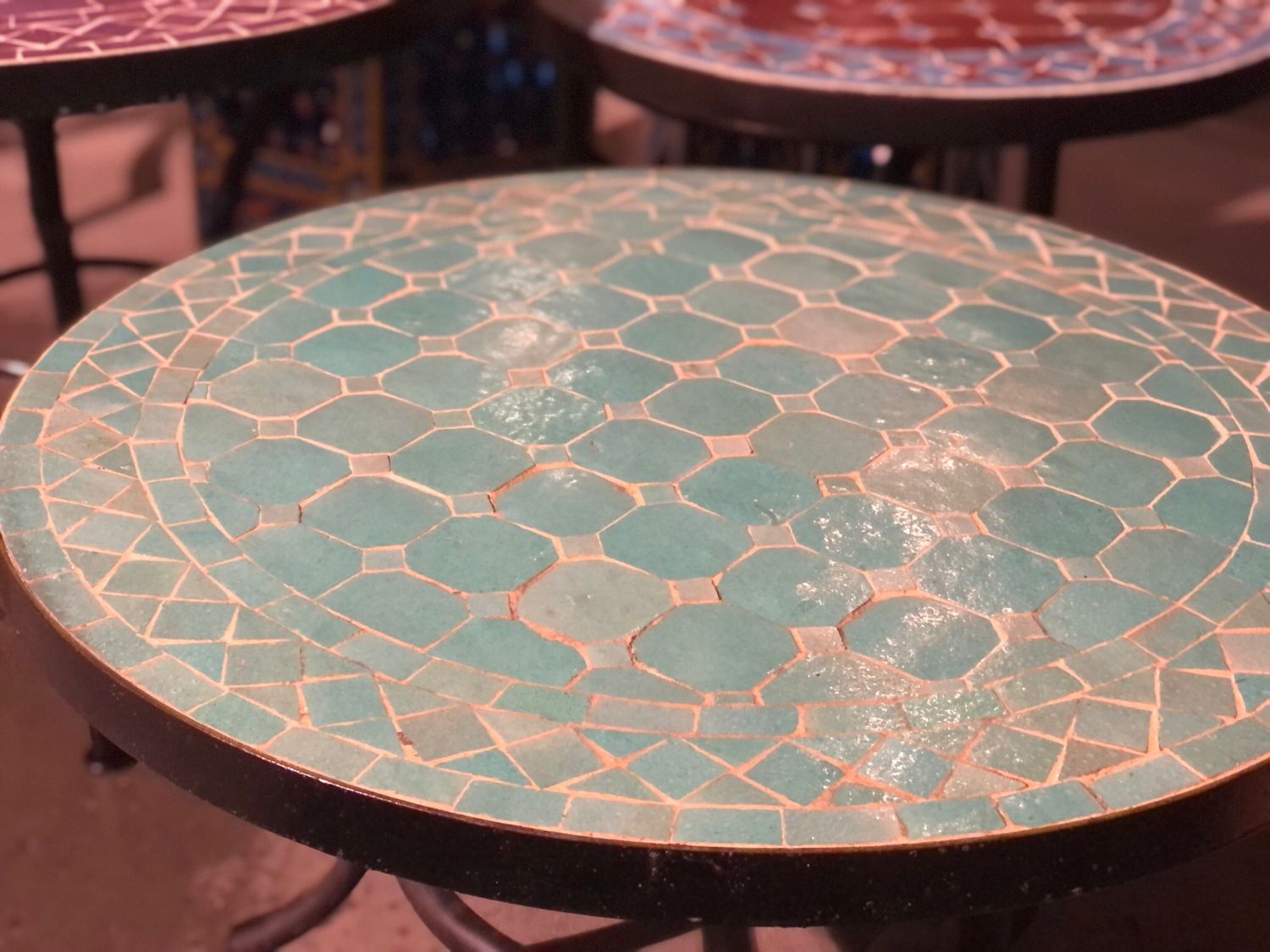 Marokkaanse Mozaiek tafel (blad) 60 cm - Zeegroen Uni Handgemaakt