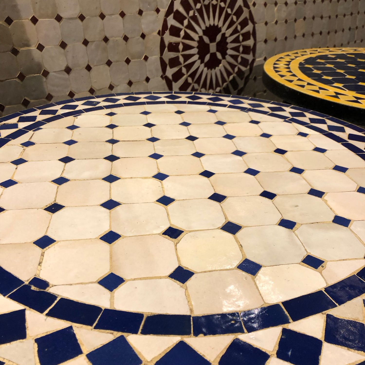 Marokkaanse Mozaiek tafel (blad) 60 cm Creme-Blauw Handgemaakt