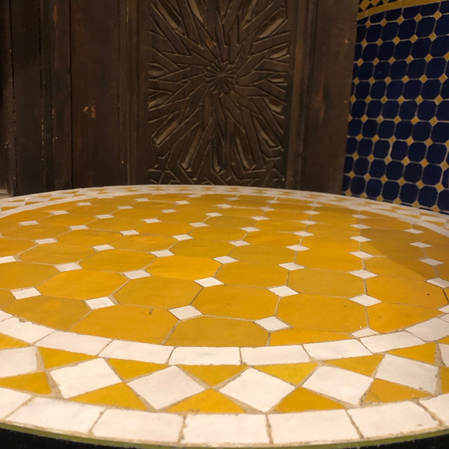 Marokkaanse Mozaiek tafel (blad) 60 cm Geel-Wit Handgemaakt