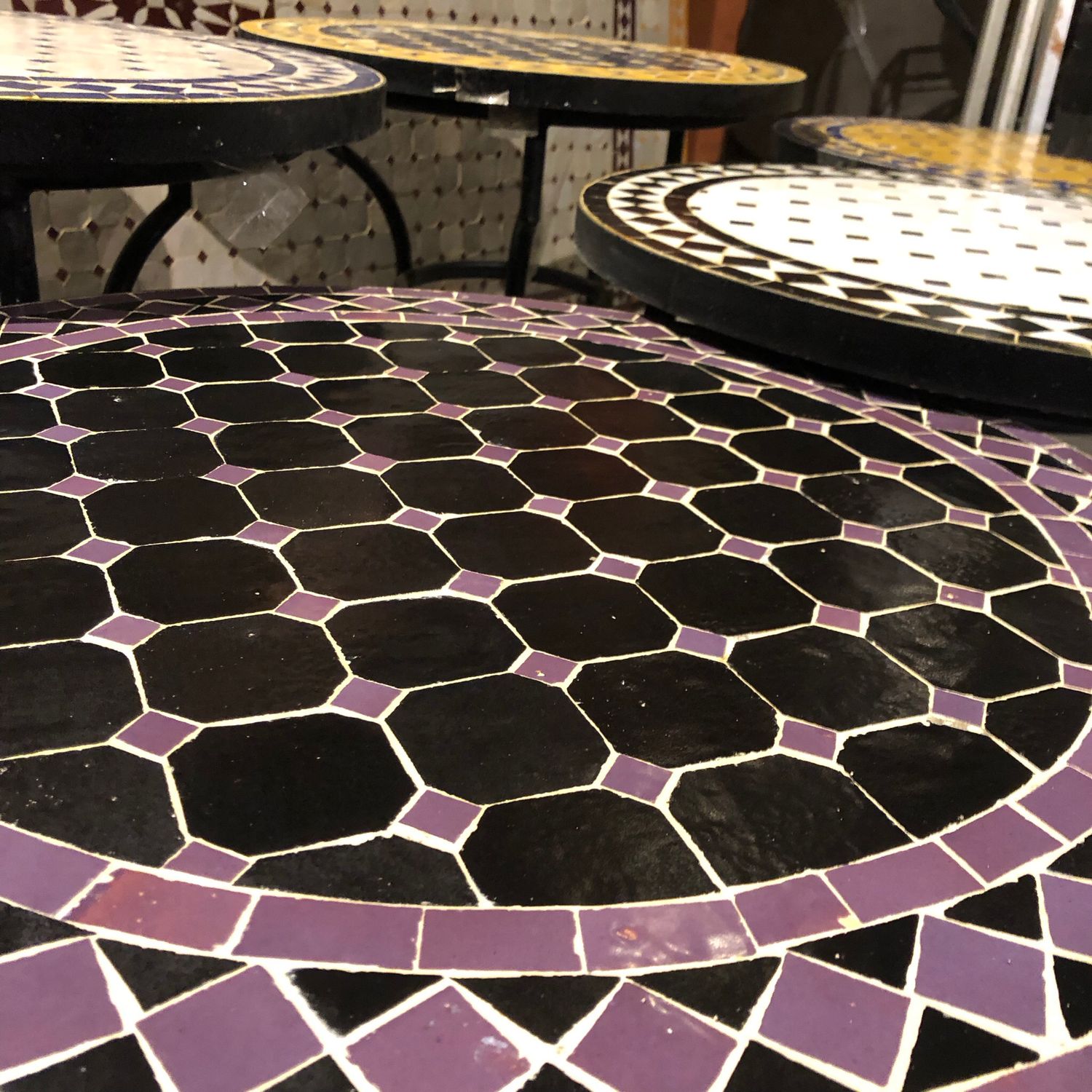Marokkaanse Mozaiek tafel (blad) 60 cm Zwart-Paars Handgemaakt