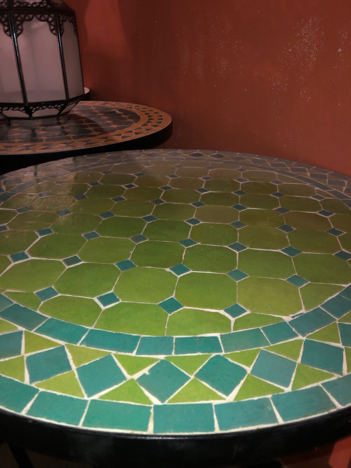 Marokkaanse Mozaiek tafel (blad) 60 cm Appelgroen-Zeegroen Handgemaakt