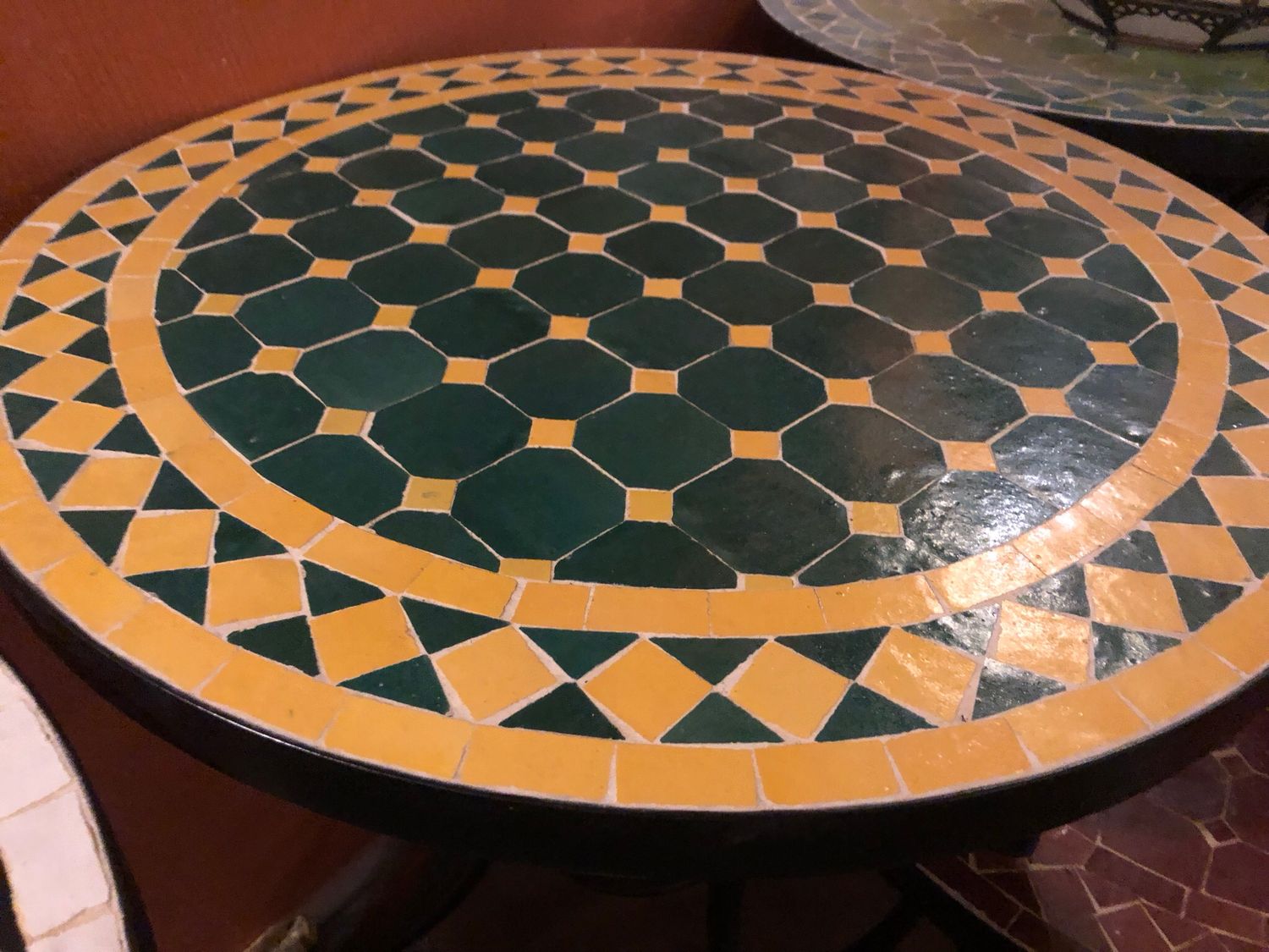 Marokkaanse Mozaiek tafel (blad) 60 cm - Groen-Geel Handgemaakt