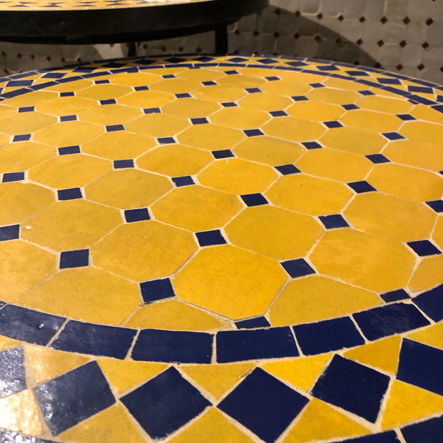 Marokkaanse Mozaiek tafel (blad) 60 cm Geel-Blauw Handgemaakt