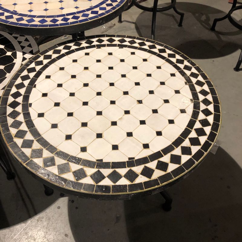 Marokkaanse Mozaiek tafel (blad) 60 cm Wit-Zwart Handgemaakt