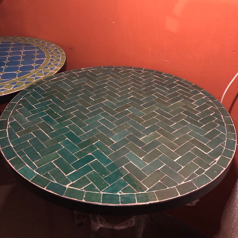 Marokkaanse Mozaiek tafel (blad) 60 cm - Groen Visgraat Handgemaakt