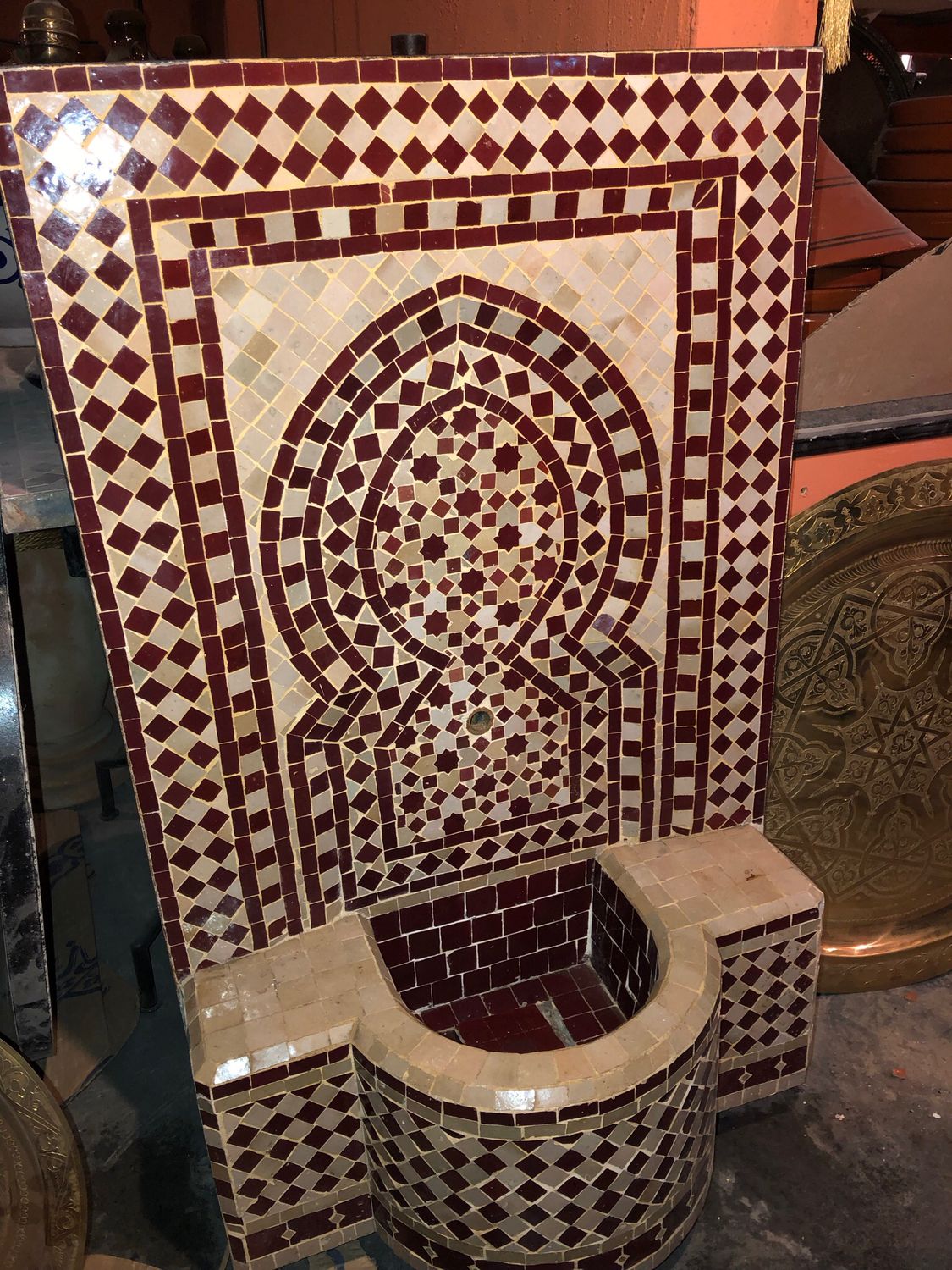 Marokkaanse Mozaïek Fontein - 100x65 cm - Creme-Rood — detail 2