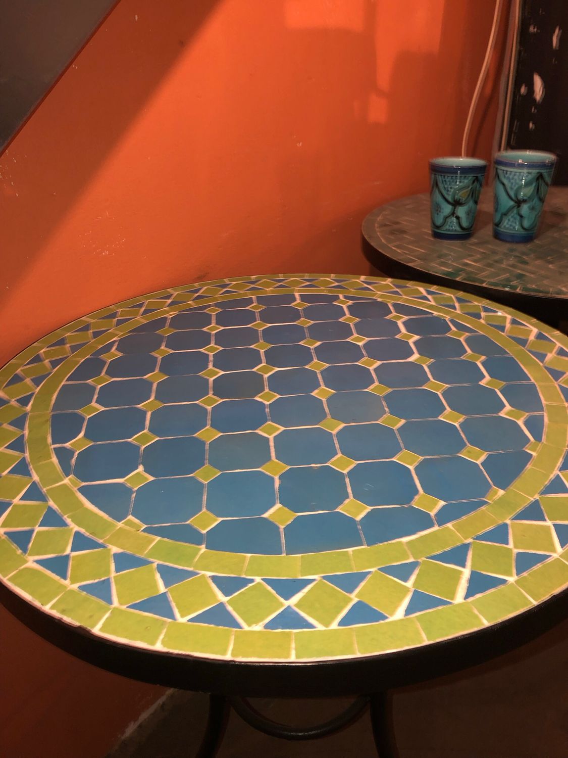 Marokkaanse Mozaiek tafel (blad) 60 cm Turqouise-Appelgroen Handgemaakt