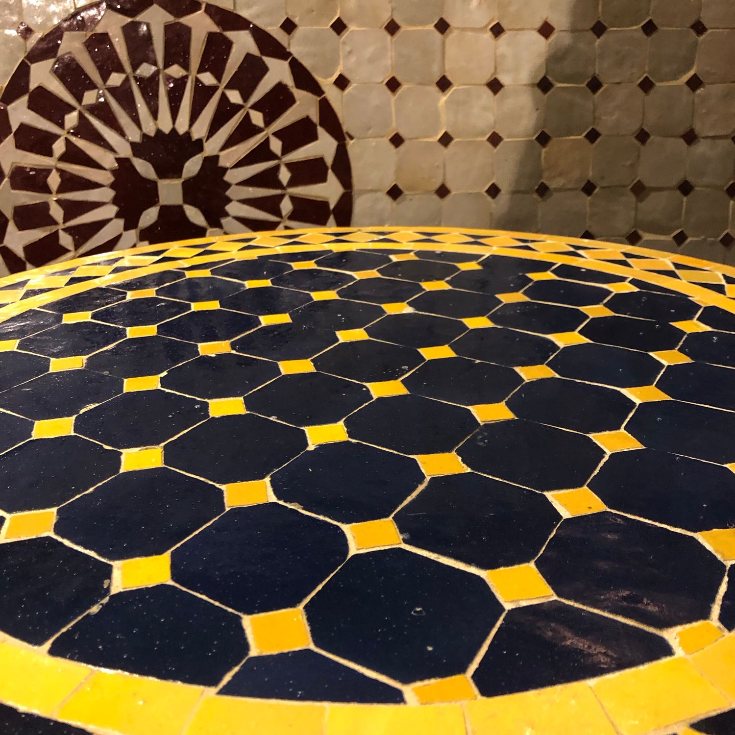 Marokkaanse Mozaiek tafel (blad) 60 cm Blauw-Geel Handgemaakt