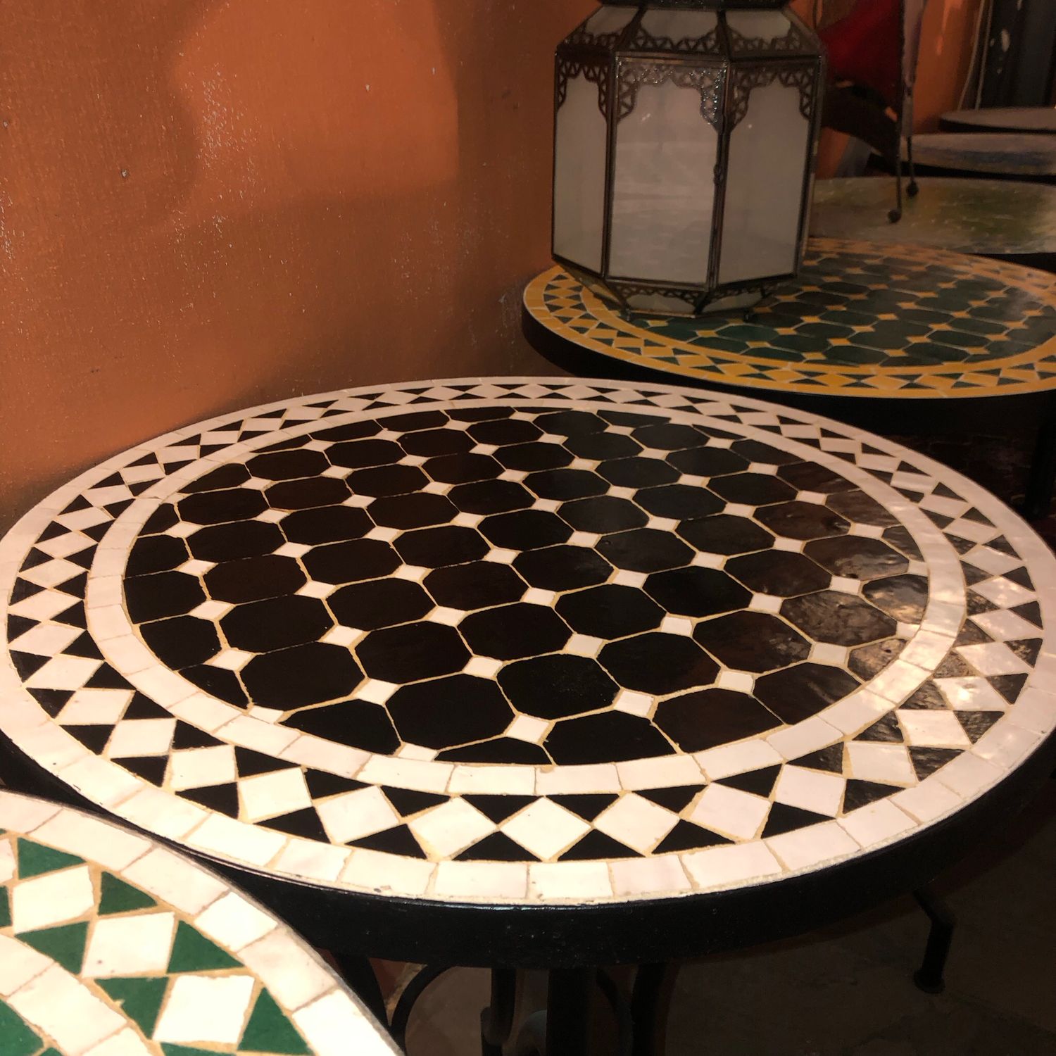 Marokkaanse Mozaiek tafel (blad) 60 cm Zwart-Wit Handgemaakt
