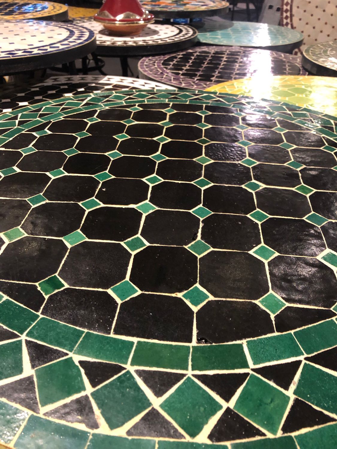 Marokkaanse Mozaiek tafel (blad) 60 cm Zwart-Groen Handgemaakt