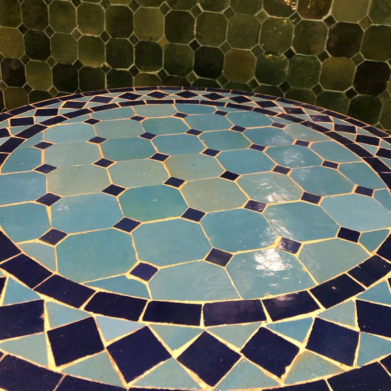 Marokkaanse Mozaiek tafel (blad) 50 cm Turqouise- blauw Handgemaakt