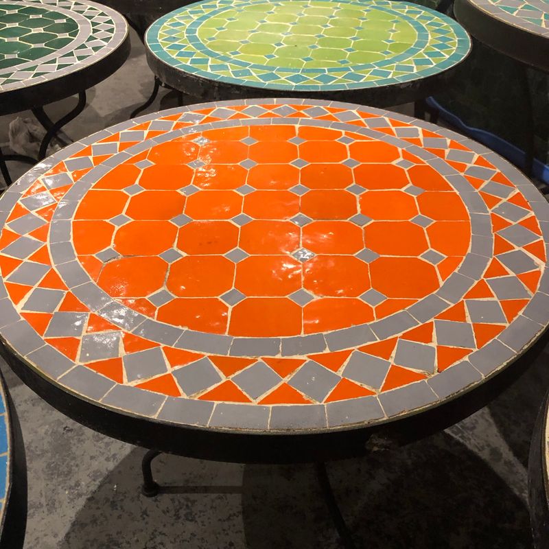Marokkaanse Mozaiek tafel (blad) 50 cm Oranje-Grijs Handgemaakt