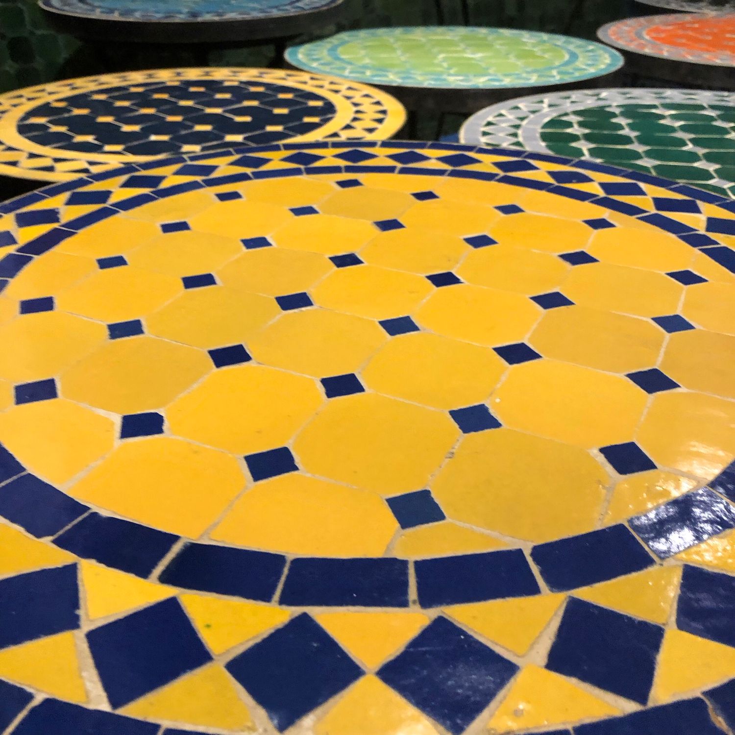 Marokkaanse Mozaiek tafel (blad) 50 cm Geel-Blauw Handgemaakt