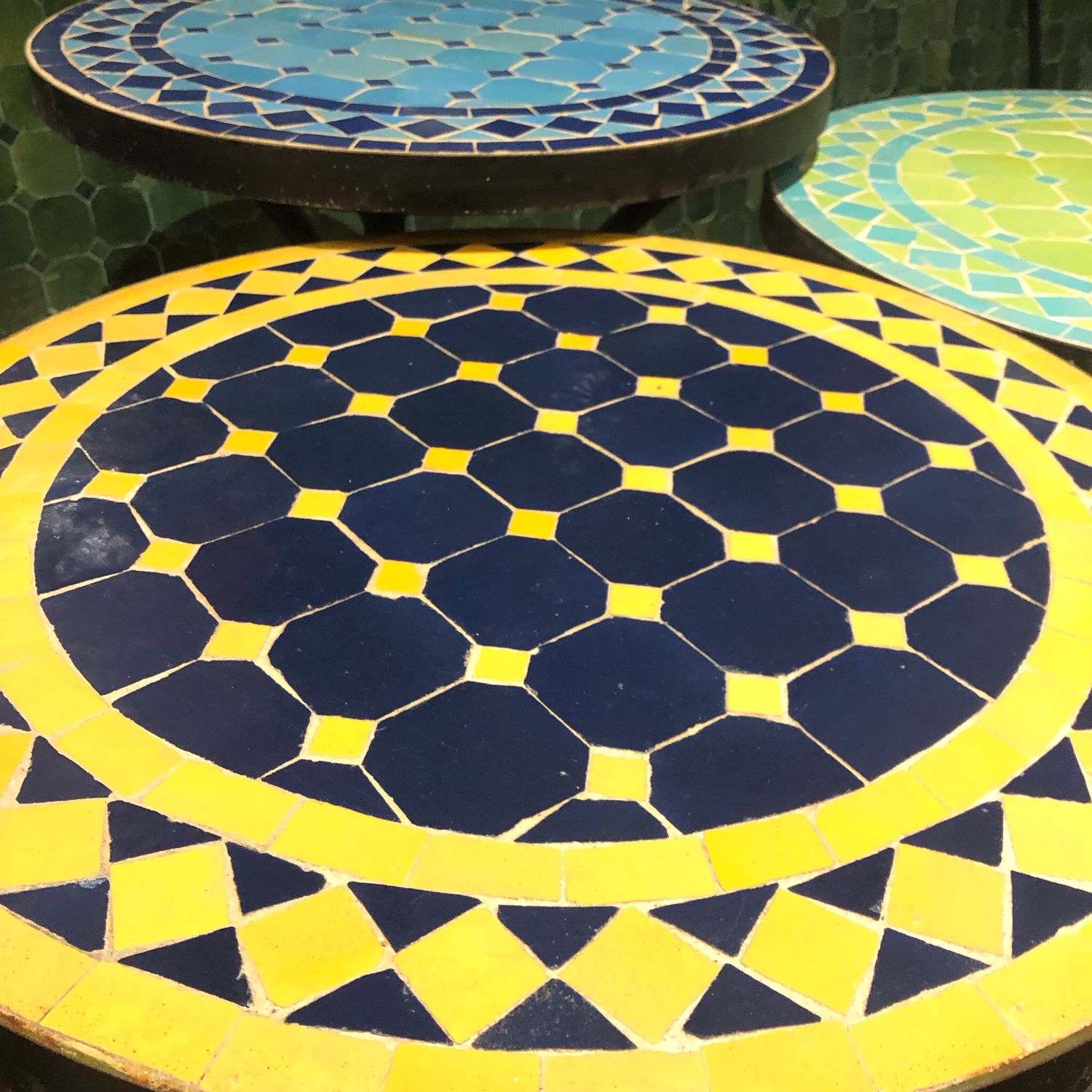 Marokkaanse Mozaiek tafel (blad) 50 cm Blauw-Geel Handgemaakt
