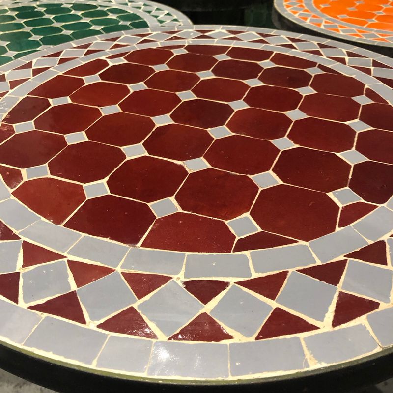 Marokkaanse Mozaiek tafel (blad) 50 cm Bordeaux Rood-Grijs Handgemaakt