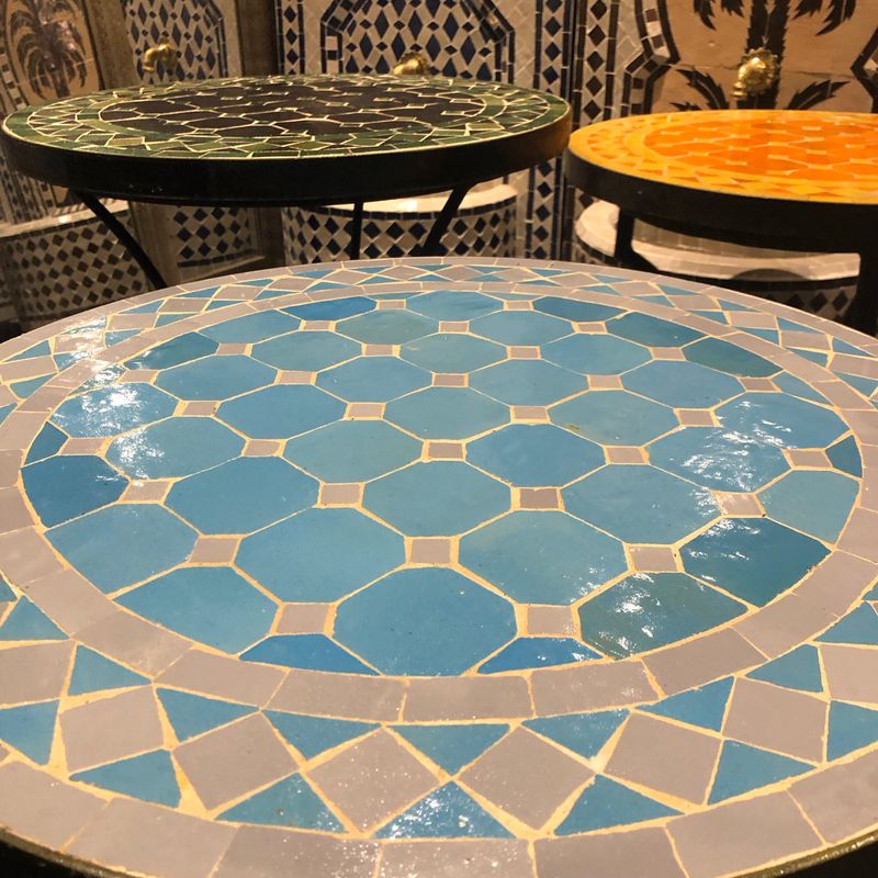Marokkaanse Mozaiek tafel (blad) 50 cm Lichtblauw -Creme  Handgemaakt
