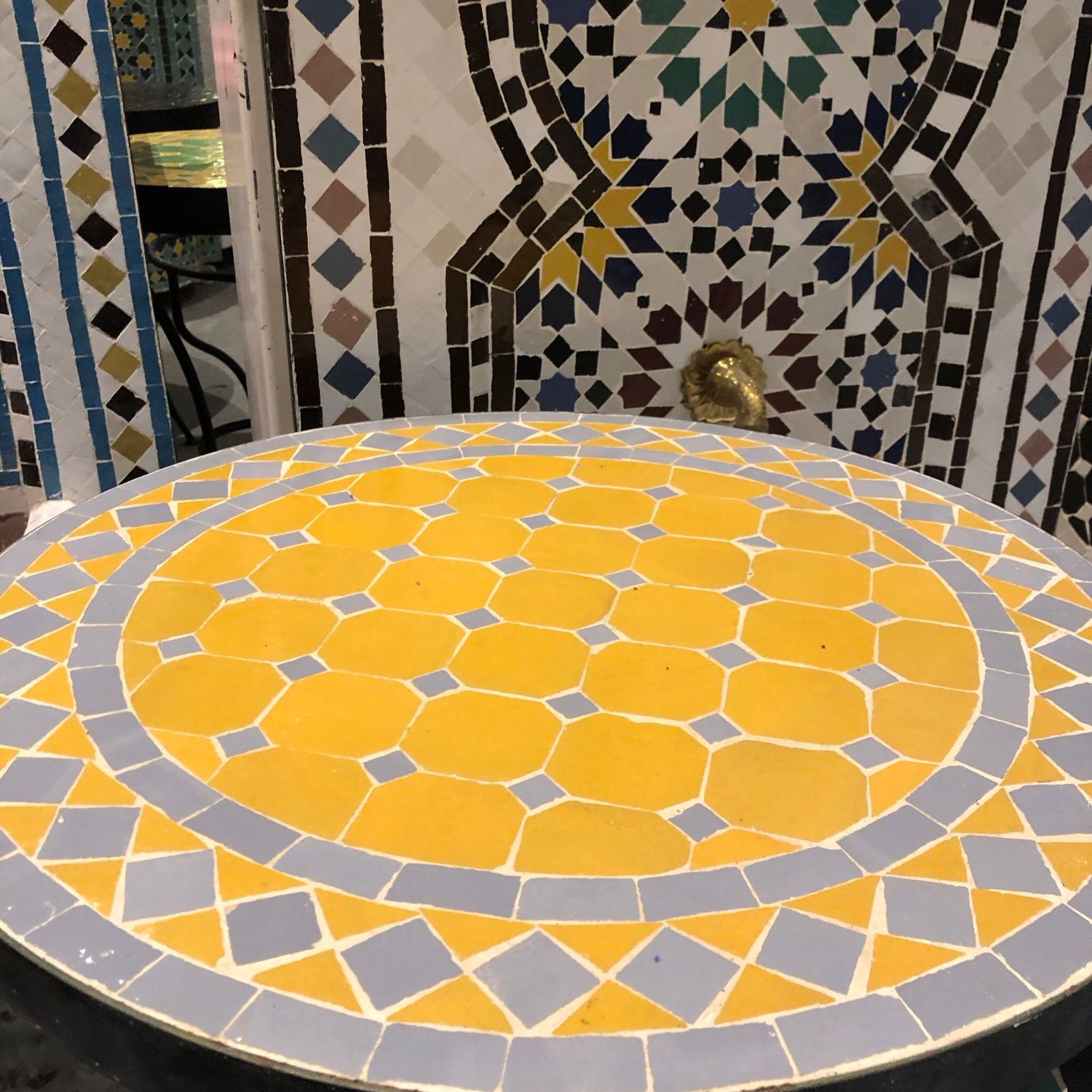 Marokkaanse Mozaiek tafel (blad) 50 cm Geel-Grijs Handgemaakt