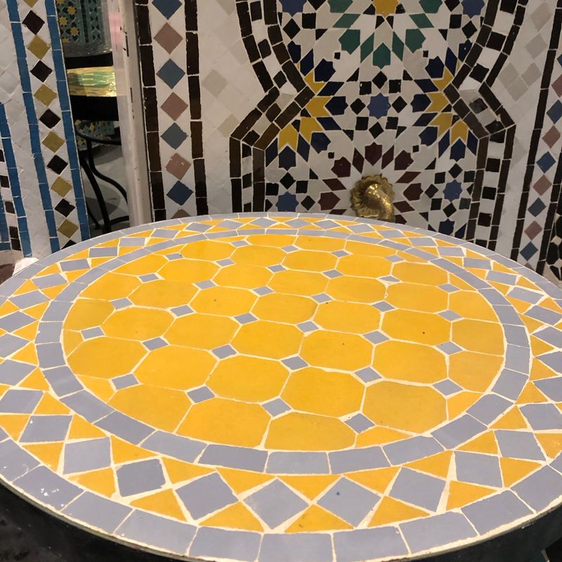 Marokkaanse Mozaiek tafel (blad) 50 cm Geel-Grijs Handgemaakt