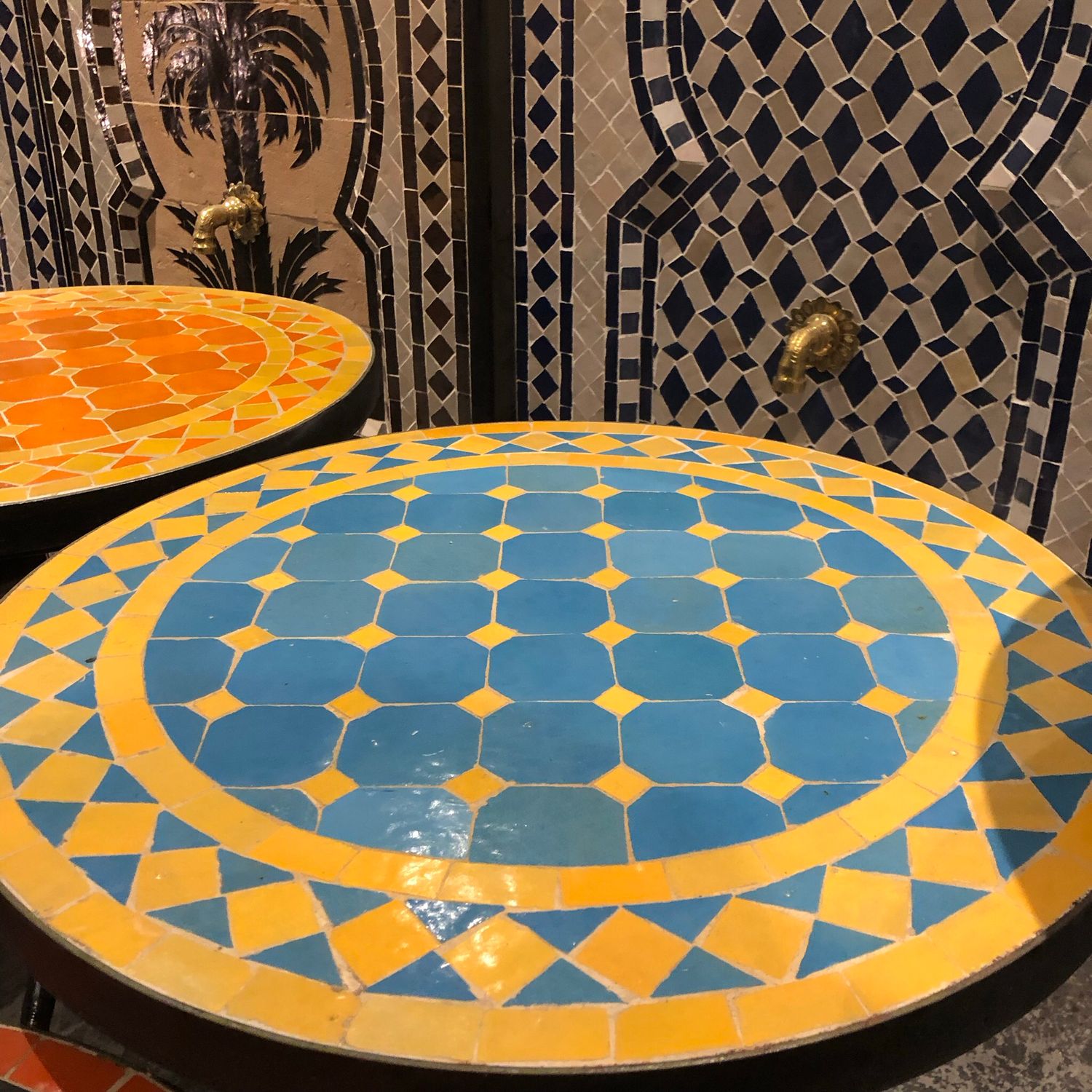 Marokkaanse Mozaiek tafel (blad) 50 cm Turqouise-Geel Handgemaakt