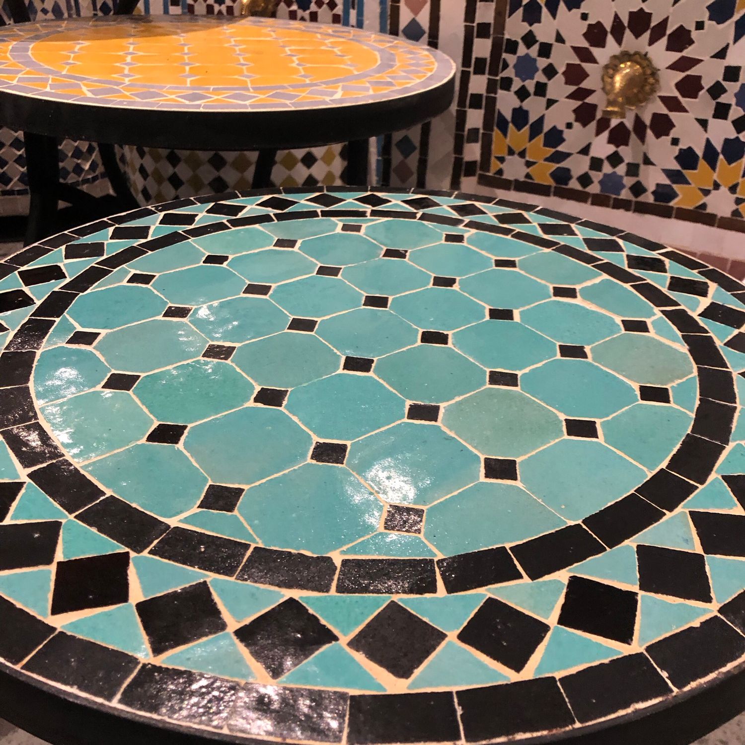 Marokkaanse Mozaiek tafel (blad) 50 cm Zeegroen-Zwart Handgemaakt