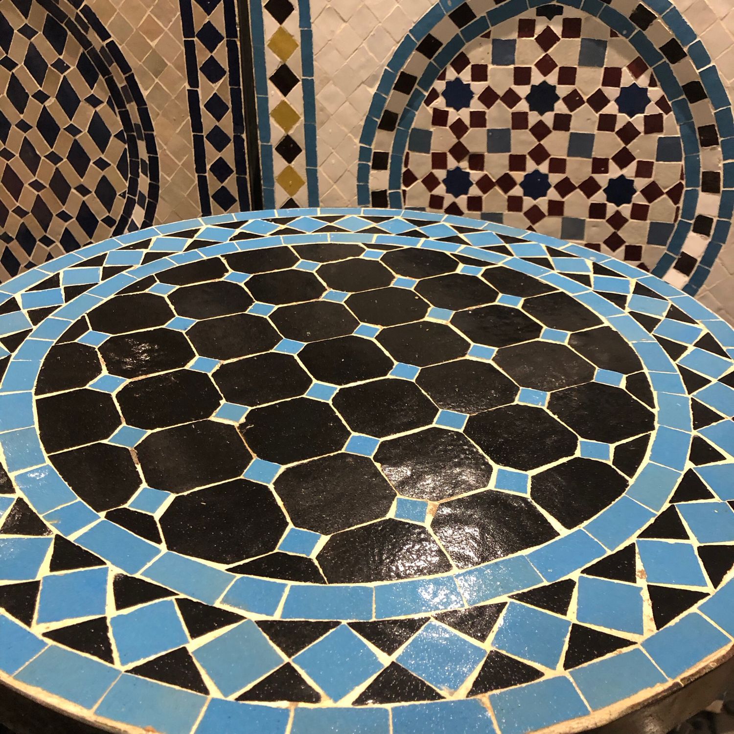 Marokkaanse Mozaiek tafel (blad) 50 cm Zwart-Turqouise Handgemaakt