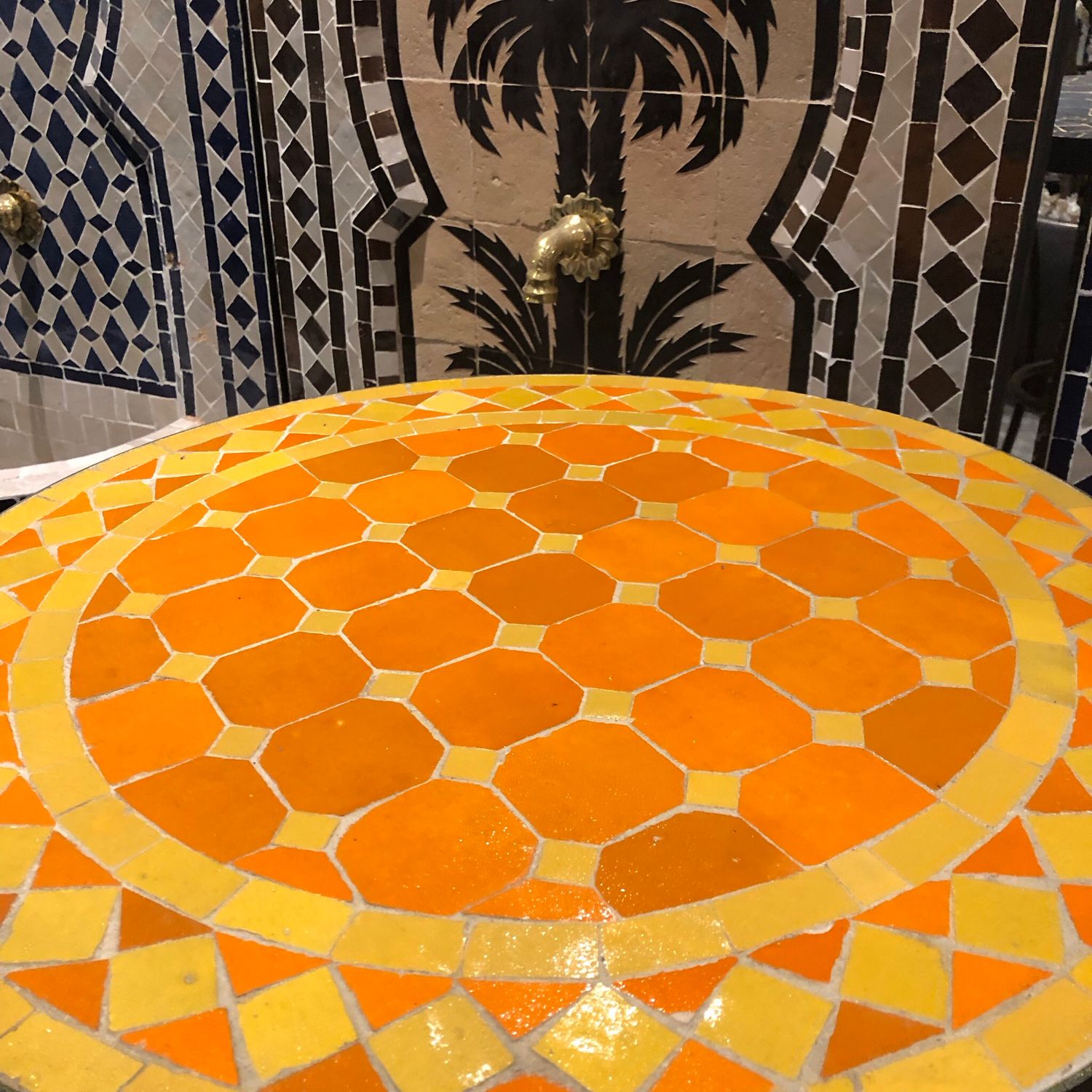 Marokkaanse Mozaiek tafel (blad) 50 cm Oranje-Geel Handgemaakt