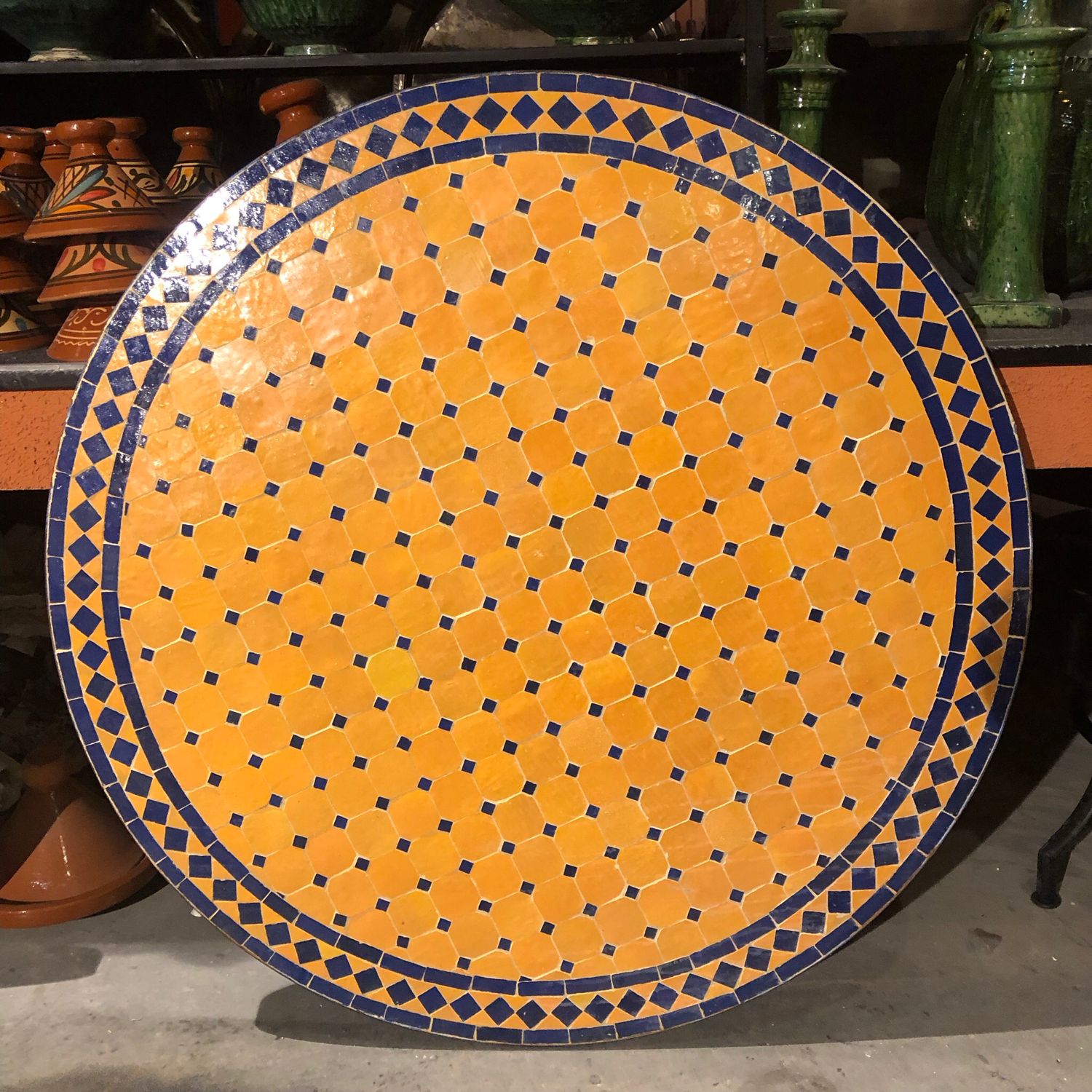 Marokkaanse Mozaiek tafel (blad) 100 cm Okergeel-Blauw Handgemaakt
