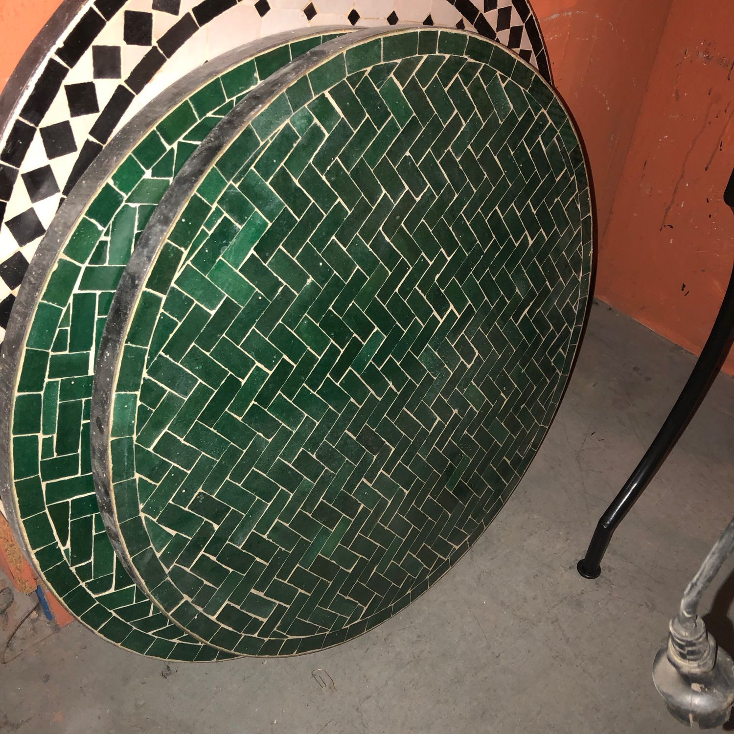 Marokkaanse Mozaiek tafel (blad) 70 cm Groen Visgraat Handgemaakt