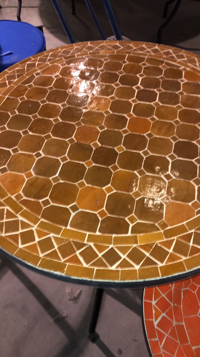 Marokkaanse Mozaiek tafel (blad) 70 cm Lichtbruin Honey Handgemaakt — detail 2