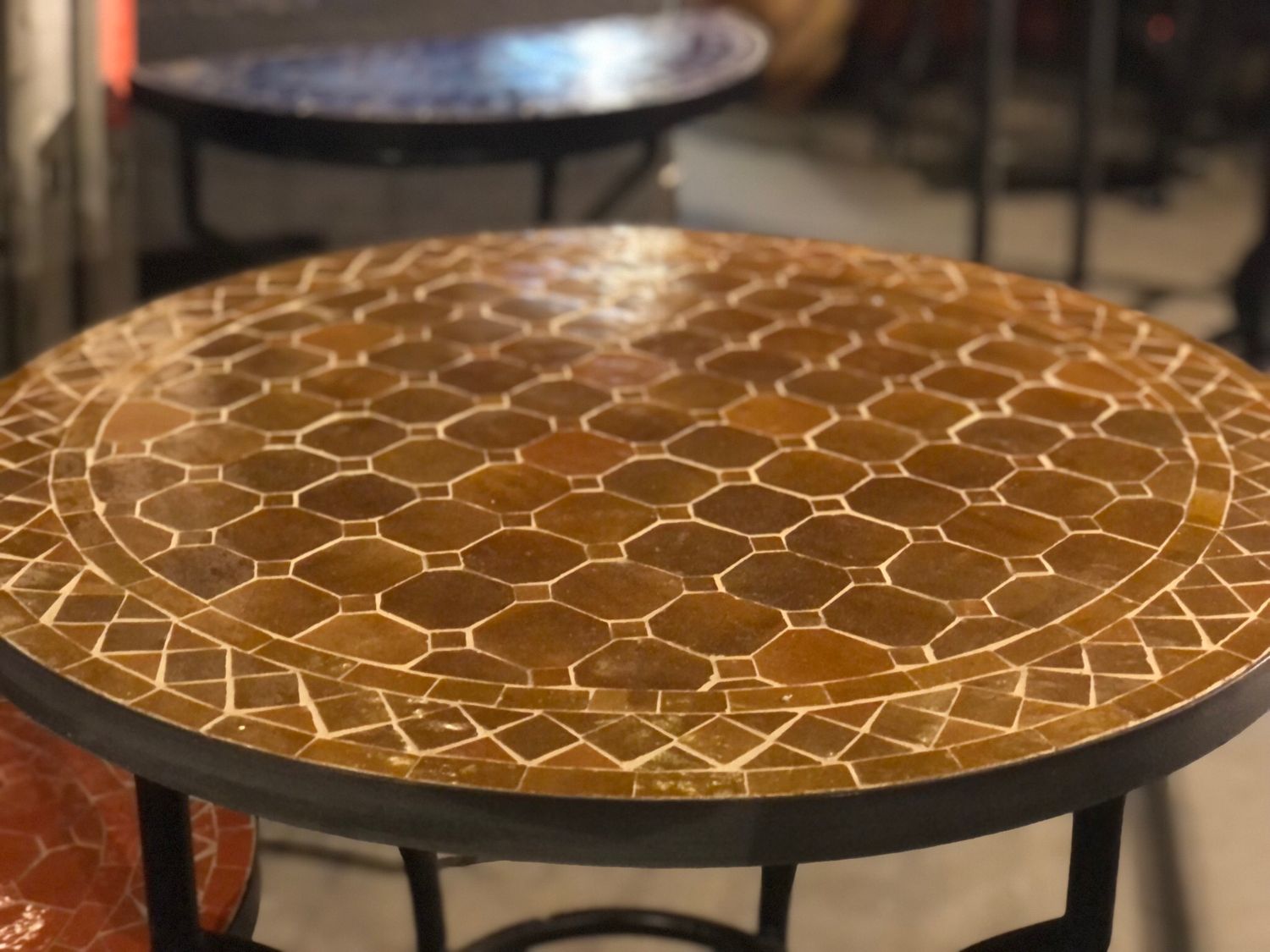 Marokkaanse Mozaiek tafel (blad) 70 cm Lichtbruin Honey Handgemaakt