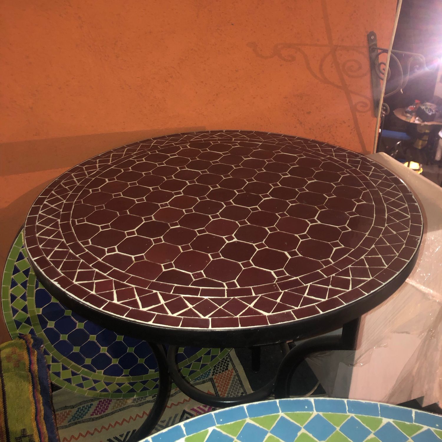 Marokkaanse Mozaiek tafel (blad) 70 cm Bordeaurood Uni Handgemaakt